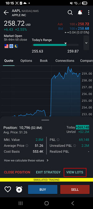 The view lots button on the android phone. 
